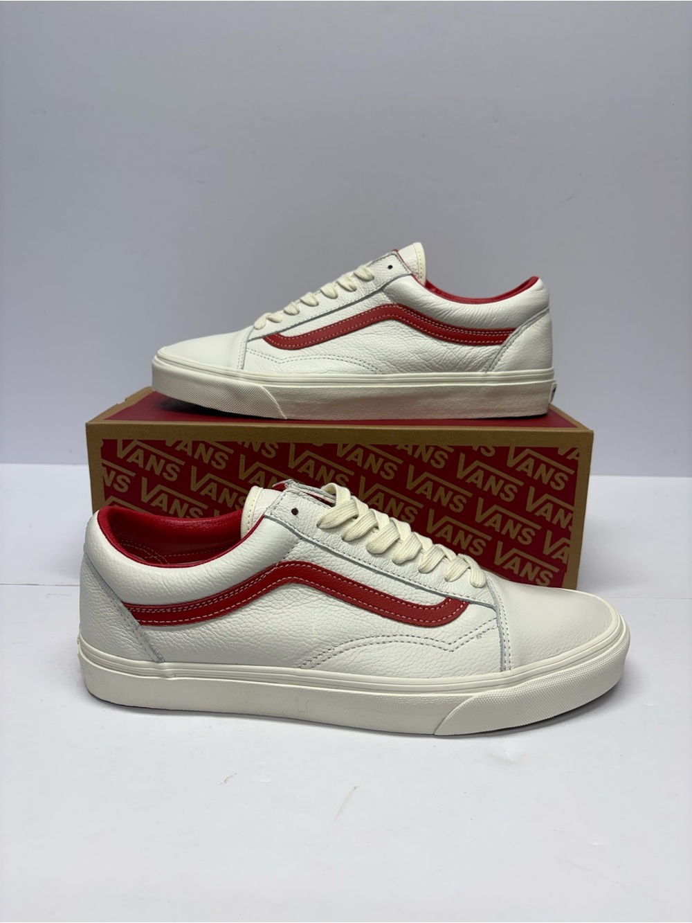 Vans Men’s Old Skool Sneakers - White with Red Trim